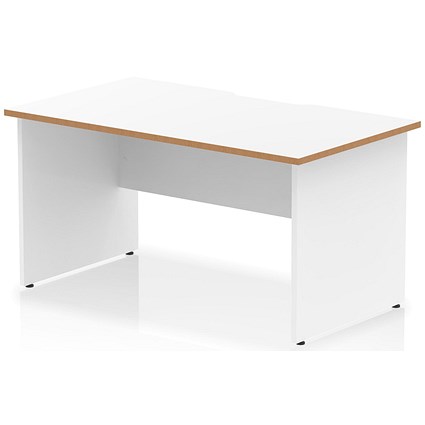 Oslo 1400 Scalloped and Wood Edge Rectangular Desk, Panel End Legs, White