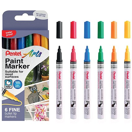 Pentel Paint Marker, Fine Bullet Tip, Assorted, Pack of 6