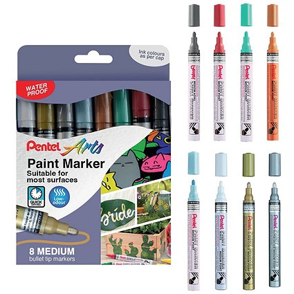 Pentel Paint Marker, Medium Bullet Tip, Assorted Metallic, Pack of 8