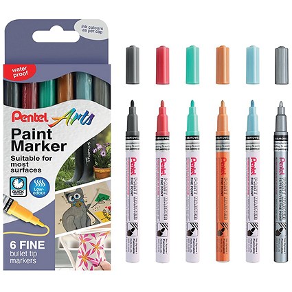 Pentel Paint Marker, Fine Bullet Tip, Assorted Metallic, Pack of 6