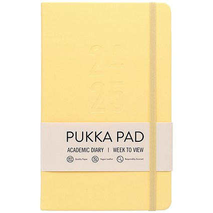 Pukka Pad 2024-25 Academic Diary, Week To View, 213mm x 133mm, Pastel Yellow