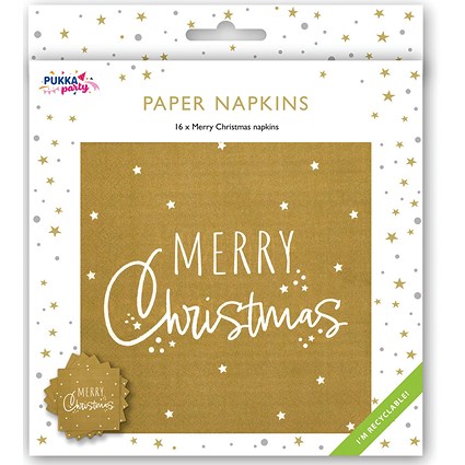 Pukka Party Merry Christmas Design Napkins, 2-Ply, Pack of 16