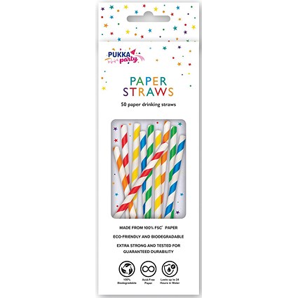 Pukka Party Striped Drinking Straws, Assorted, Pack of 50