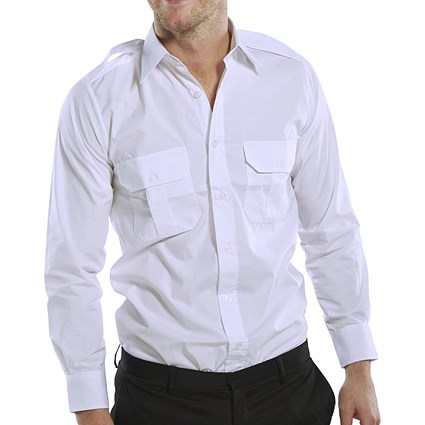 Beeswift Pilot Shirt, Long Sleeve, White, 15.5