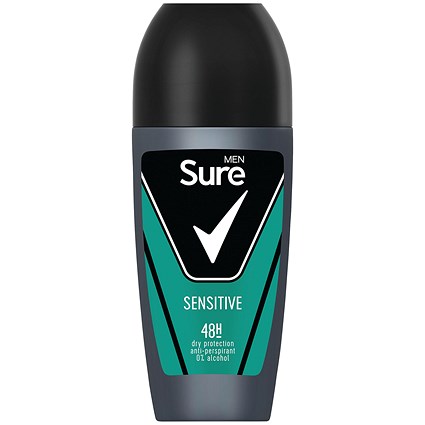 Sure Men Sensitive Anti-Perspirant 48h Roll On Deodrant, 50ml, Pack of 6