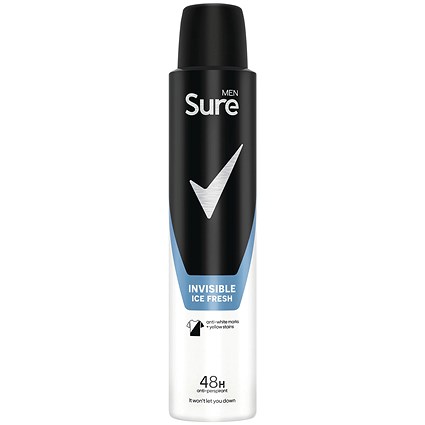 Sure Men Invisible Ice Fresh Anti-Perspirant 48h Deodrant Aerosol, 200ml, Pack of 6