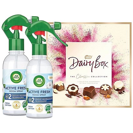 Buy 2 Air Wick Active Fresh Room Spray Fresh Cotton 237ml + FOC Dairy Box Chocolates