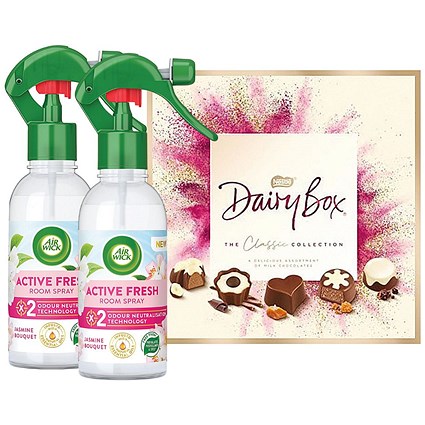 Buy 2 Air Wick Active Fresh Room Spray Jasmine Bouquet 237ml + FOC Dairy Box Chocolates