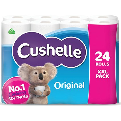 Cushelle 2-Ply Toilet Tissue Rolls, White, Pack of 24