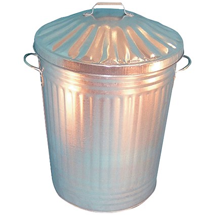 Galvanised Dustbin with Lid, 90 Litre, Silver