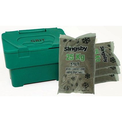 Salt and Grit Bin Supplied with 100kg Brown Salt, 115 Litre, Green