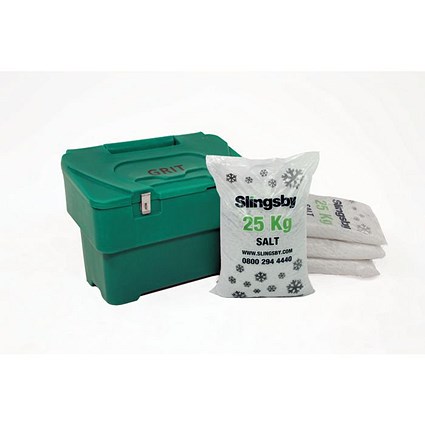 Salt and Grit Bin with Optional Locking with 100kg White Salt, 115 Litre, Green