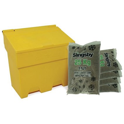 Rota-moulded Stackable Salt and Grit Bin with 150kg Brown Salt, 170 Litre, Yellow