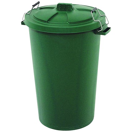 Plastic Dustbin with Locking Clip Lid, 90 Litre, Green