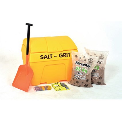 Winter Snow and Ice Clearance Starter Kits with 50kg Brown Rock Salt, 200 Litre, Yellow