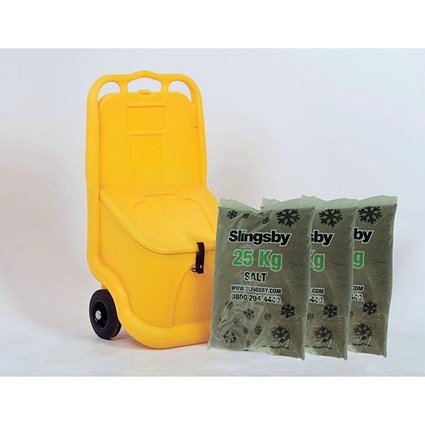 Mobile Salt and Grit Bin Kit with 75kg Brown De-icing Salt, 75 Litre, Yellow