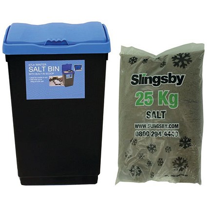 Economy Salt and Grit Bin Kit with 25kg Brown Salt, 47 Litre, Black/Blue