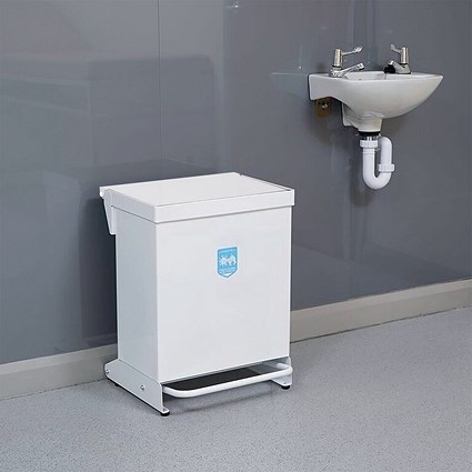 Fire Retardant Steel Sackholder Pedal Bin, 42 Litre, White Body with White Lid