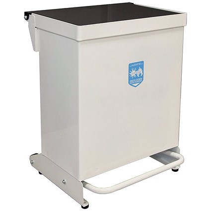 Fire Retardant Steel Sackholder Pedal Bin, 42 Litre, White Body with Black Lid