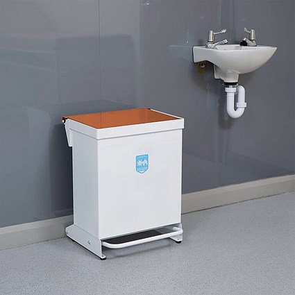 Fire Retardant Steel Sackholder Pedal Bin, 42 Litre, White Body with Orange Lid