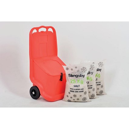 Mobile Salt and Grit Bin Kit with 75kg White De-icing Salt, 75 Litre, Red