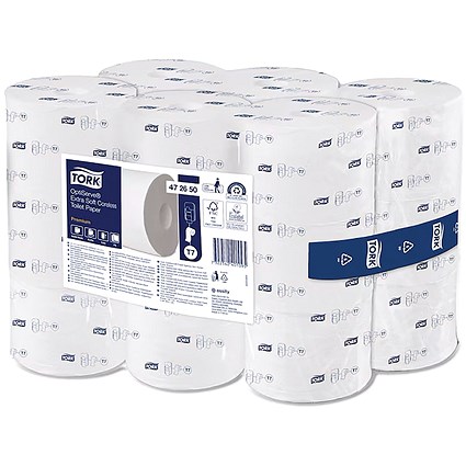 Tork OptiServe Coreless Extra Soft Premium Toilet Paper Rolls, 3-Ply, White, Pack of 18