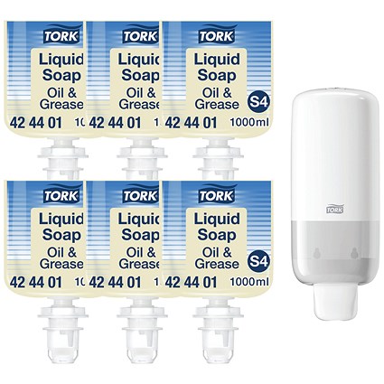 Tork S4 Oil & Grease Liquid Soap, 1 Litre, Pack of 6 - Get Free Dispenser