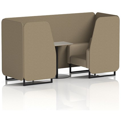 Brixworth 2 Seater Booth with Table, Black Legs, Grey/Black Table, Main Line Flax Fabric, Bank Panels And Upminster Sofa