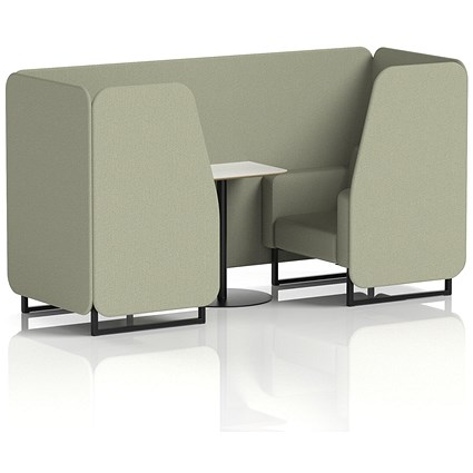 Brixworth 2 Seater Booth with Table, Black Legs, White/Black Table, Main Line Flax Fabric, Newbury Panels And Sofa