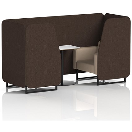 Brixworth 2 Seater Booth with Table, Black Legs, White/Black Table, Synergy Fabric, Wed Panels And Affix Sofa