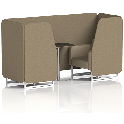 Brixworth 2 Seater Booth with Table, White Legs, Black/Silver Table, Main Line Flax Fabric, Bank Panels And Upminster Sofa