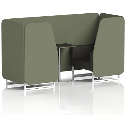 Brixworth 2 Seater Booth with Table, White Legs, Black/Silver Table, Main Line Flax Fabric, Monument Panels And Temple Sofa