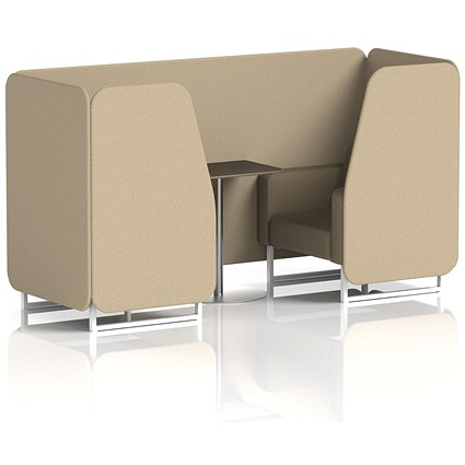 Brixworth 2 Seater Booth with Table, White Legs, Black/Silver Table, Main Line Flax Fabric, Upminster Panels And Bank Sofa