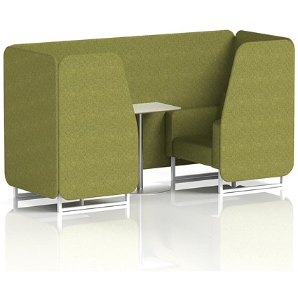 Brixworth 2 Seater Booth with Table, White Legs, White/Silver Table, Rivet Fabric, Olive Panels And Sofa