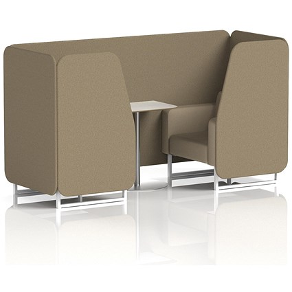 Brixworth 2 Seater Booth with Table, White Legs, White/Silver Table, Main Line Flax Fabric, Bank Panels And Upminster Sofa