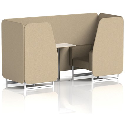 Brixworth 2 Seater Booth with Table, White Legs, White/Silver Table, Main Line Flax Fabric, Upminster Panels And Bank Sofa