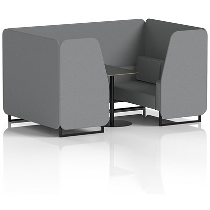 Brixworth 4 Seater Booth with Table, Black Legs, Black Table, Synergy Fabric, Partner Panels And Sofa