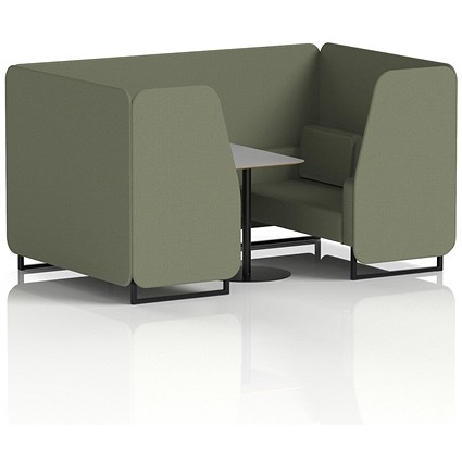 Brixworth 4 Seater Booth with Table, Black Legs, Grey/Black Table, Main Line Flax Fabric, Monument Panels And Sofa