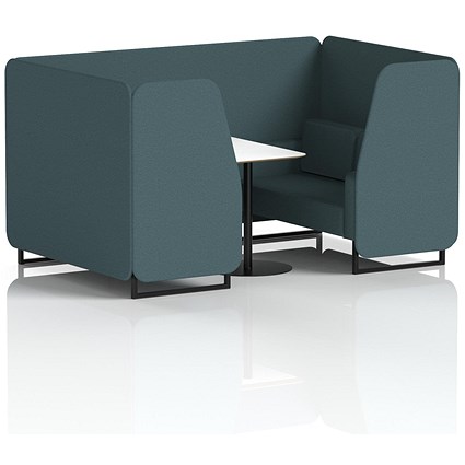 Brixworth 4 Seater Booth with Table, Black Legs, White/Black Table, X2 Fabric, Polygon Panels And Sofa