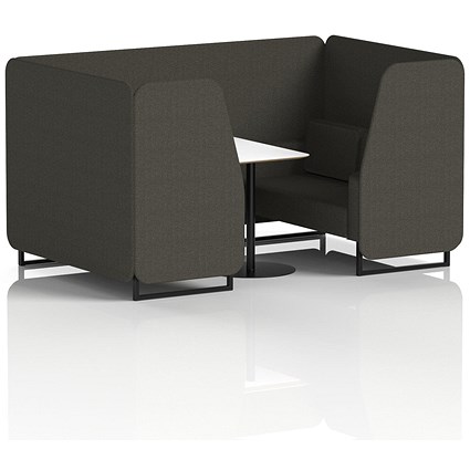 Brixworth 4 Seater Booth with Table, Black Legs, White/Black Table, Main Line Flax Fabric, Temple Panels And Sofa