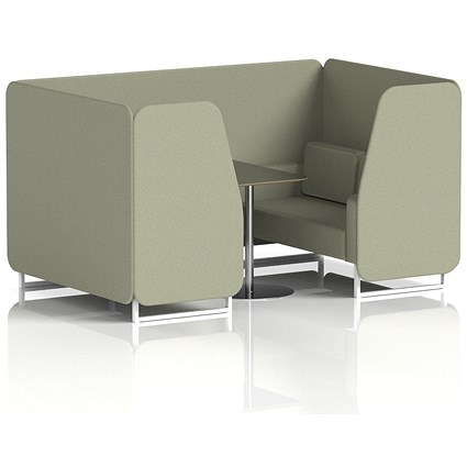 Brixworth 4 Seater Booth with Table, White Legs, Black/Silver Table, Main Line Flax Fabric, Newbury Panels And Sofa