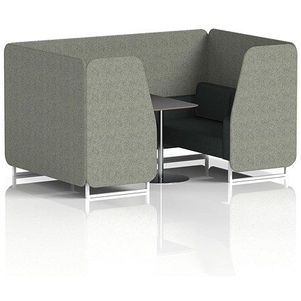 Brixworth 4 Seater Booth with Table, White Legs, Black/Silver Table, Rivet Fabric, Vitreous Panels And Charcoal Sofa