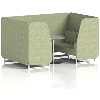 Brixworth 4 Seater Booth with Table, White Legs, Grey/Silver Table, Rivet Fabric, Burnish Panels And Sofa