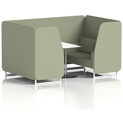 Brixworth 4 Seater Booth with Table, White Legs, White/Silver Table, Main Line Flax Fabric, Newbury Panels And Sofa