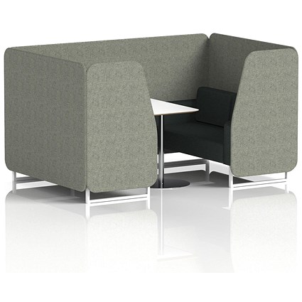 Brixworth 4 Seater Booth with Table, White Legs, White/Silver Table, Rivet Fabric, Vitreous Panels And Charcoal Sofa