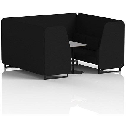 Brixworth 6 Seater Booth with Table, Black Legs, Grey/Black Table, X2 Fabric, Diameter Panels And Sofa