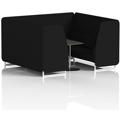 Brixworth 6 Seater Booth with Table, White Legs, Black/Silver Table, X2 Fabric, Diameter Panels And Sofa