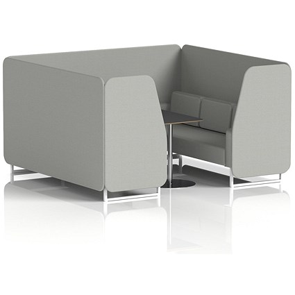 Brixworth 6 Seater Booth with Table, White Legs, Black/Silver Table, Sumi Fabric, Tokyo Panels And Sofa