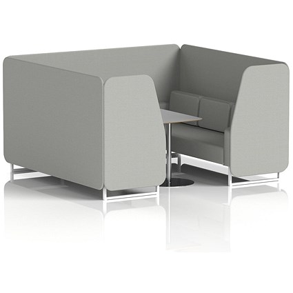 Brixworth 6 Seater Booth with Table, White Legs, Grey/Silver Table, Sumi Fabric, Tokyo Panels And Sofa