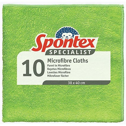 Spontex Specialist Microfibre Cloths, 380x400mm, Green, Pack of 10